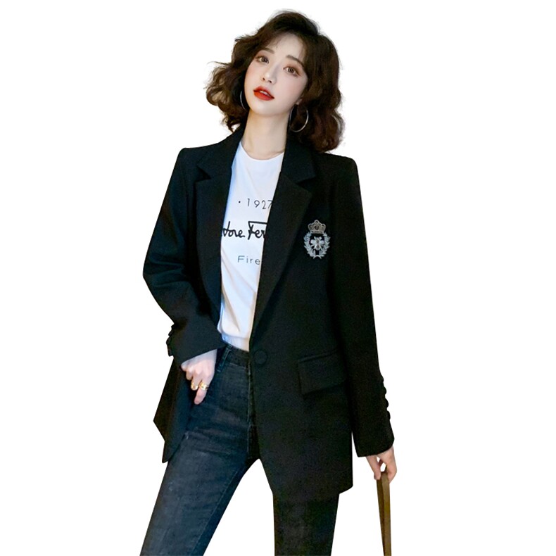 胖mm小西装外套女装韩版大码炸街学院风显瘦气质黑色西服200春秋图片