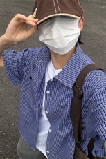 格子衬衫春夏美式短袖衬衫港风情侣装休闲衬衣CS286-P30，男装T恤，星座301C-5