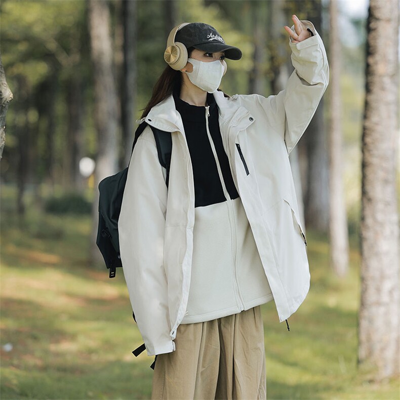 冬季三合一外套日系连帽男装青年夹克户外防水冲锋衣外套6152-P90,男装夹克,星座1403A