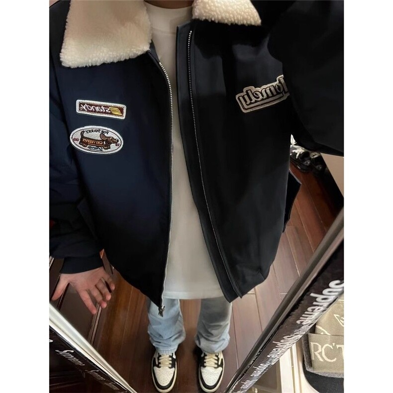 有货DJM801-批85美式复古学院风羊羔绒外套男女毛领棉袄,女装短外套,星座603-2