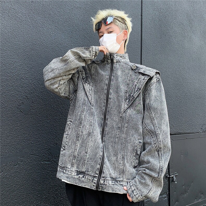JK86362025秋美式复古重工拼接短款牛仔外套机车服夹克男,男装工装外套,星座1108