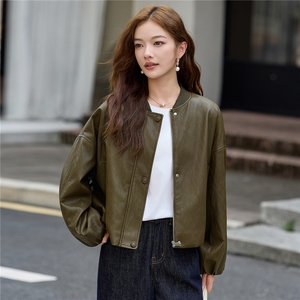 休闲棒球服免洗皮衣外套女2025秋季新款时尚减龄宽松百搭夹克上衣图片