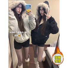 现货高品质美式高街冬季重磅硬挺短款座山雕毛领棉衣男女加厚外套，男装棉衣，电商A486-1