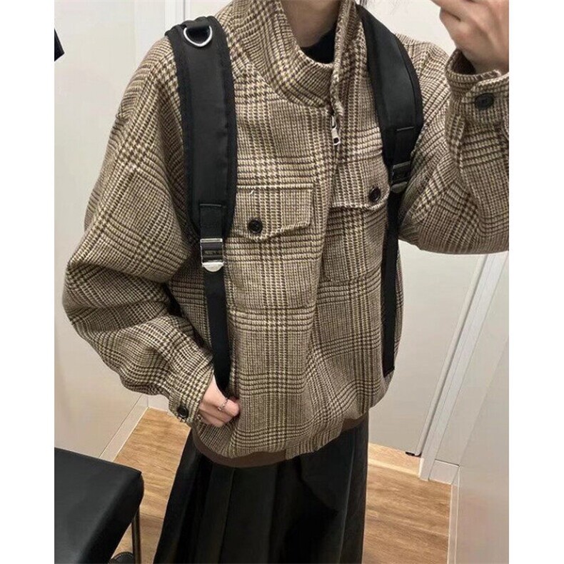 法式小香风中性加厚外套男春秋千鸟格哈灵顿短宽夹克上衣J217,男装夹克,星座1116A（原606A-3）