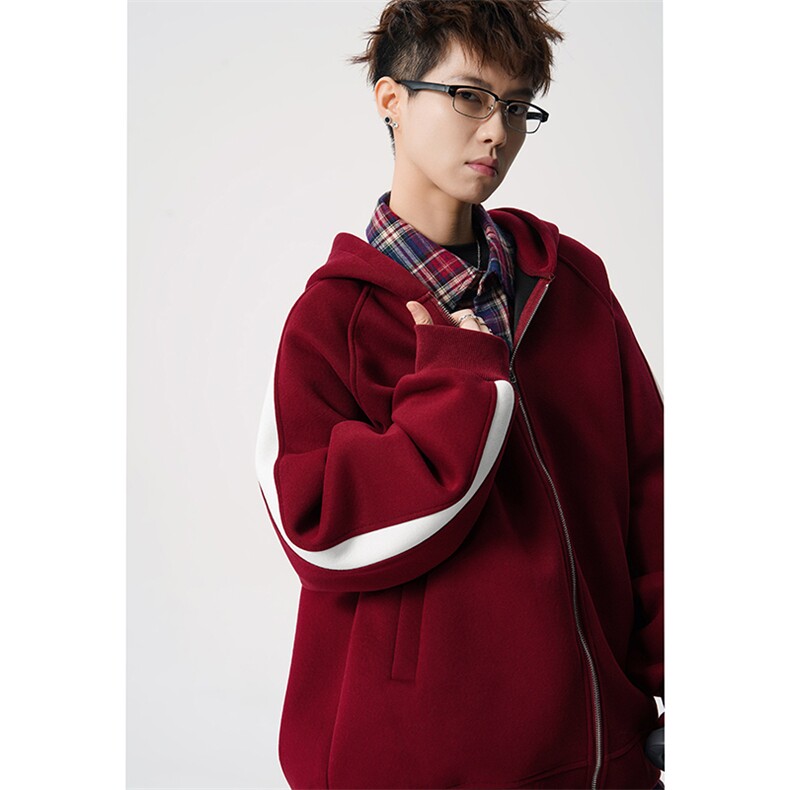 得物二开开衫拼接加绒卫衣男刺绣潮外套A266-WH022-P60加绒70,女装短外套,电商A266