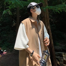 夏季新款衬衫潮流慵懒男方领假两件衬衫P38，男装衬衫，星座1116-2