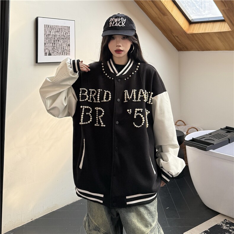 A522-P90潮牌重磅钉珠棒球服夹克外套春季学院风情侣休闲上衣,男装夹克,星座911