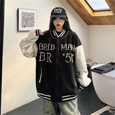 A522-P90潮牌重磅钉珠棒球服夹克外套春季学院风情侣休闲上衣，男装夹克，星座911
