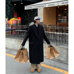 高级感呢大衣男春秋冬加厚潮流宽松中长款过膝风衣韩系毛呢外套图片
