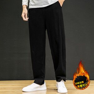 中国风亚麻裤男加绒加厚裤男大码阔腿裤QT6008-K031-P65加绒 P75图片