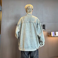 复古做旧水洗牛仔外套男女春季美式高街宽松潮流百搭情侣夹克上衣，男装工装外套，星座506