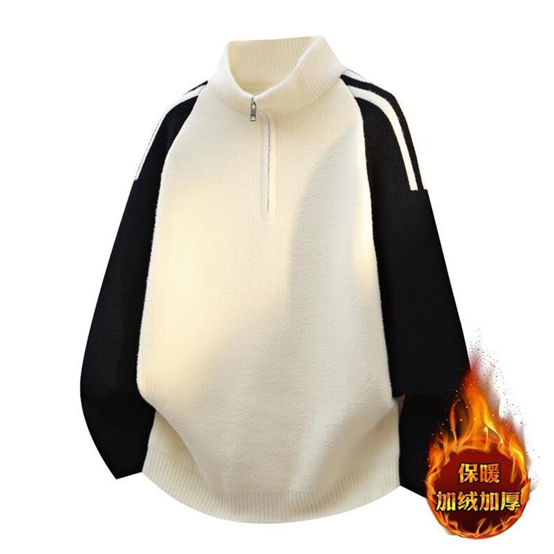 MY7365加绒TP65加绒加厚针织衫男慵懒风套头毛衣外套，男装针织衫/毛衣，电商A320