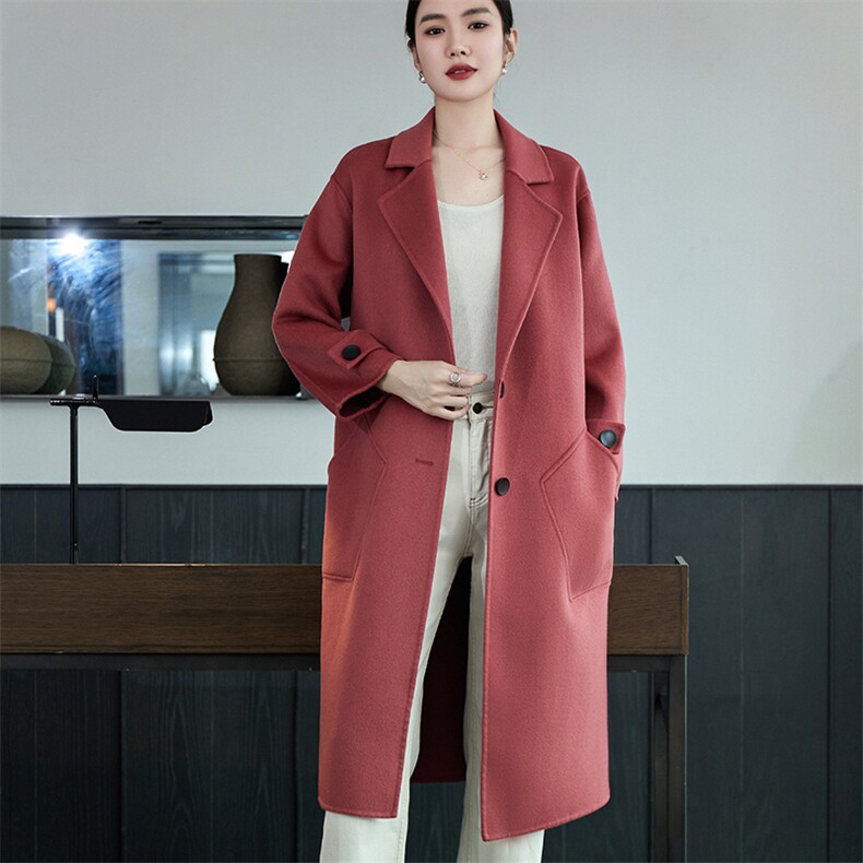 时尚百搭女士双面呢大衣羊毛显瘦修身气质优雅,女装双面呢大衣,岳达羊绒