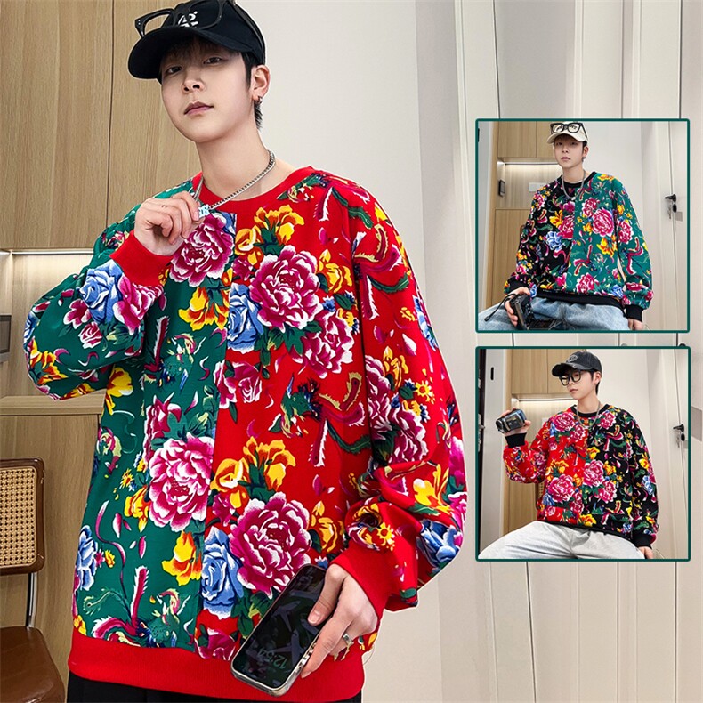 W1圆领大花大码卫衣拼接外套男撞色休闲套头衫潮团队服火锅店，女装短外套，星座115A(原星座507）