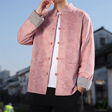 男士外套麂皮绒印花夹克盘扣立领唐装风XZ1512-2507-P85，男装夹克，星座1512