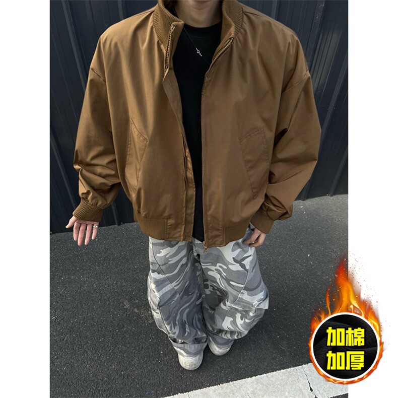 现货冬季美拉德立领飞行夹克廓形高街棒球服加棉加厚棉衣外套，男装夹克，电商A486-1