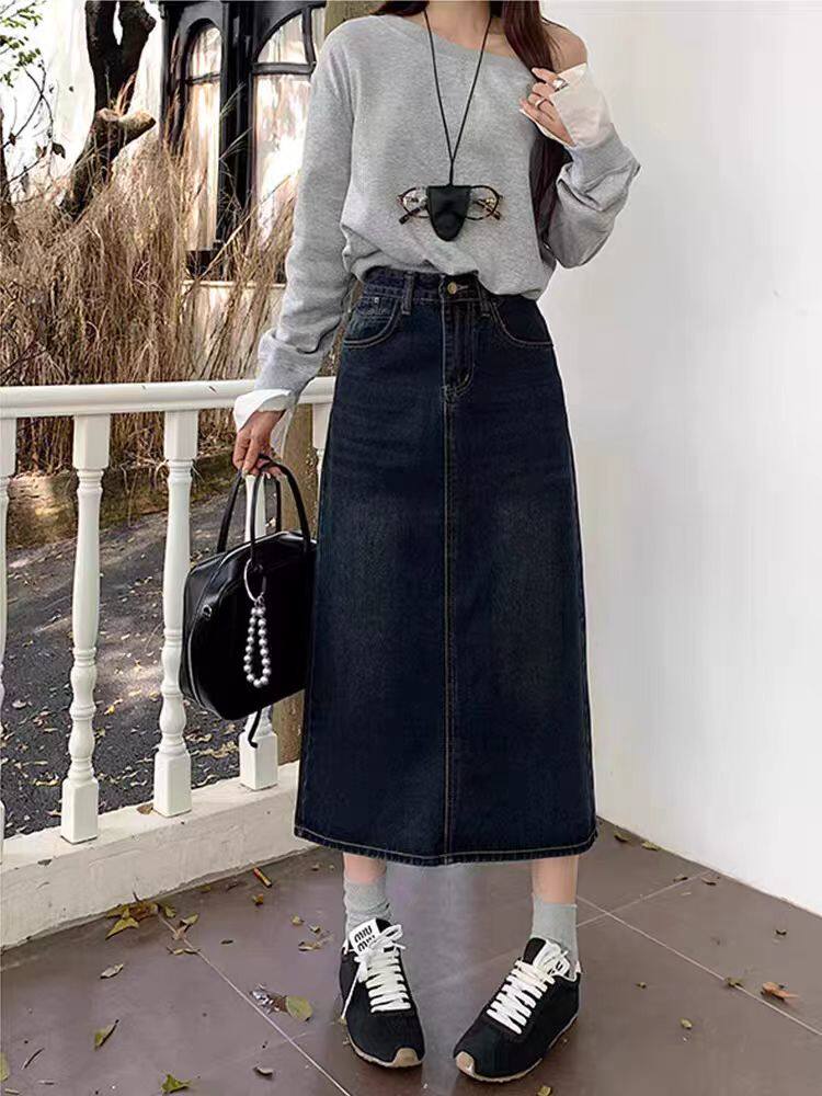 2025年秋季中长款百搭牛仔半身裙，女装半身裙，湘姗