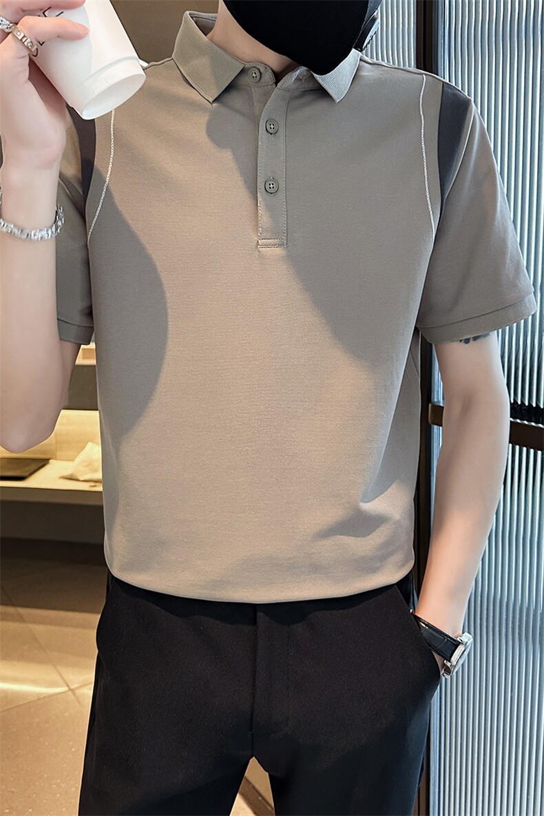 主推设计感夏季拼接半袖T恤翻领Polo衫潮流短袖体恤T0242-P50,男装T恤,电商D342