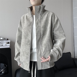 潮牌复古扎染PU皮夹克男外套痞帅立领工装棒球服25XJ55259特批60图片