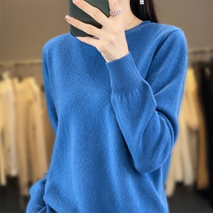 纯毛圆领仿羊毛衫女2024春秋新款修身长袖打底针织衫短款毛衣图片