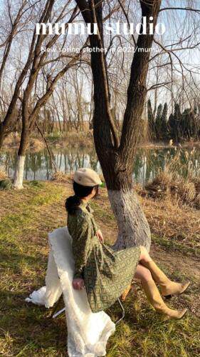 飘带短款连衣裙，女装连衣裙，Mu Mu