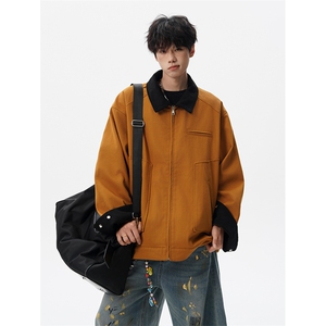 M-8XL美式复古水洗夹克男拼接灯芯绒外套休闲茄克衫上衣JK1325P88图片