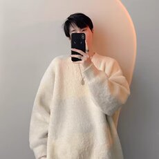 纯色仿貂绒毛衣男秋冬季圆领加厚针织衫慵懒风情侣上衣YM135-p55，男装针织衫/毛衣，星座302B-2