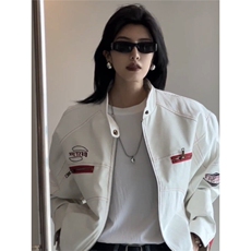 美式PU皮衣机车服外套男女2025秋季拼接刺绣宽松百搭短款夹克潮，男装夹克，星座1608-2