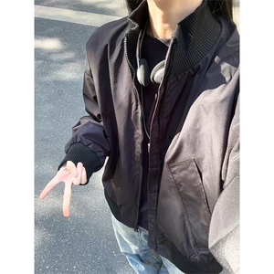 现货 26春装美拉德立领飞行夹克纯色复古廓形高街棒球服外套图片