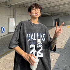 ！2024夏季新款男士水洗短袖T恤纯棉潮牌情侣半袖XT142P35，男装T恤，电商B220
