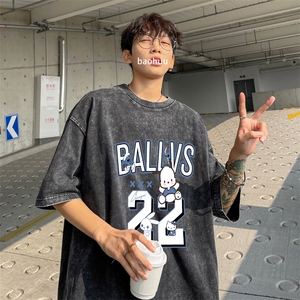 ！2024夏季新款男士水洗短袖T恤纯棉潮牌情侣半袖XT142P35图片