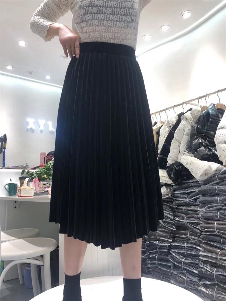 百搭长款丝绒百褶裙，其它，昕叶良品