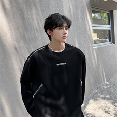 现货创意拉链设计款纯色潮男百搭秋长袖T恤A071-3302-P55，男装T恤，电商A071