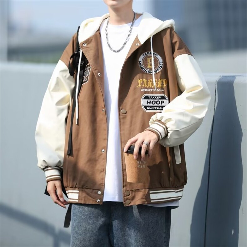 秋季潮流复古徽章连帽夹克男潮牌街头bf宽松情侣外套W5470-P65，男装夹克，星座512-2