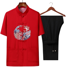唐装男中老年情侣套装夏季结婚礼服绸爸爸装YD92106-P125，男装民族服装，星座1105-3