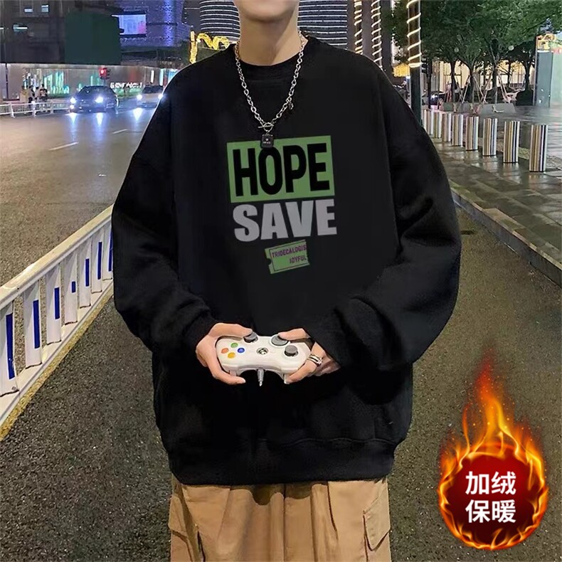 1506/QW2350/P31港风加绒加厚宽松圆领秋冬季卫衣图片