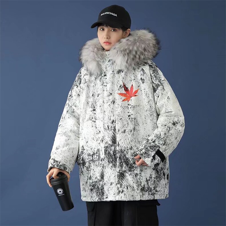 情侣装冬装潮棉衣女宽松潮牌ins网红毛领扎染棉服韩版学生棉袄,男装棉衣,星座1210-1