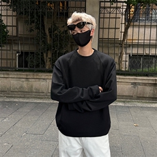 抖音得物品质26春装美式高街曼巴棉螺纹拼接卫衣圆领长袖T恤YT164，男装T恤，电商A486-1