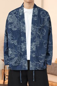 春夏 新中式道袍龙纹牛仔开衫日系风外套潮汉服 H335/P110图片
