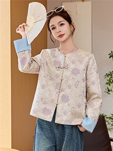 现货时尚潮流新中式宋锦巨好看提花盘扣复古春秋季女式外套图片