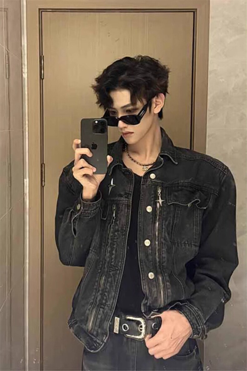 小众金属牛仔夹克设计感水洗做旧复古外套JKF10特P80,男装夹克,星座908-1