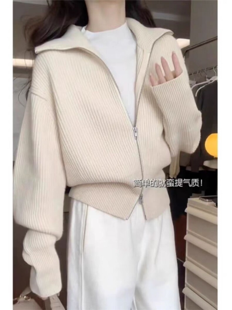 2025年秋季新款百搭女士拉链高翻长袖外套,针织衫/毛衣,硕彦羊绒