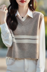 慵懒马甲女秋冬季新款宽松显瘦V领针织马甲外穿毛衣，女装马甲，邦太羊绒