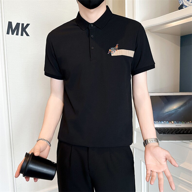 店主风社会小伙男翻领刺绣POLO衫男士夏季男上衣301A-1/PL116/P55,男装Polo衫,星座301A-1