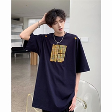 新款潮牌美式短袖T恤男复古宽松编制刺绣t恤男女情侣T547-P38，男装T恤，星座1001-1