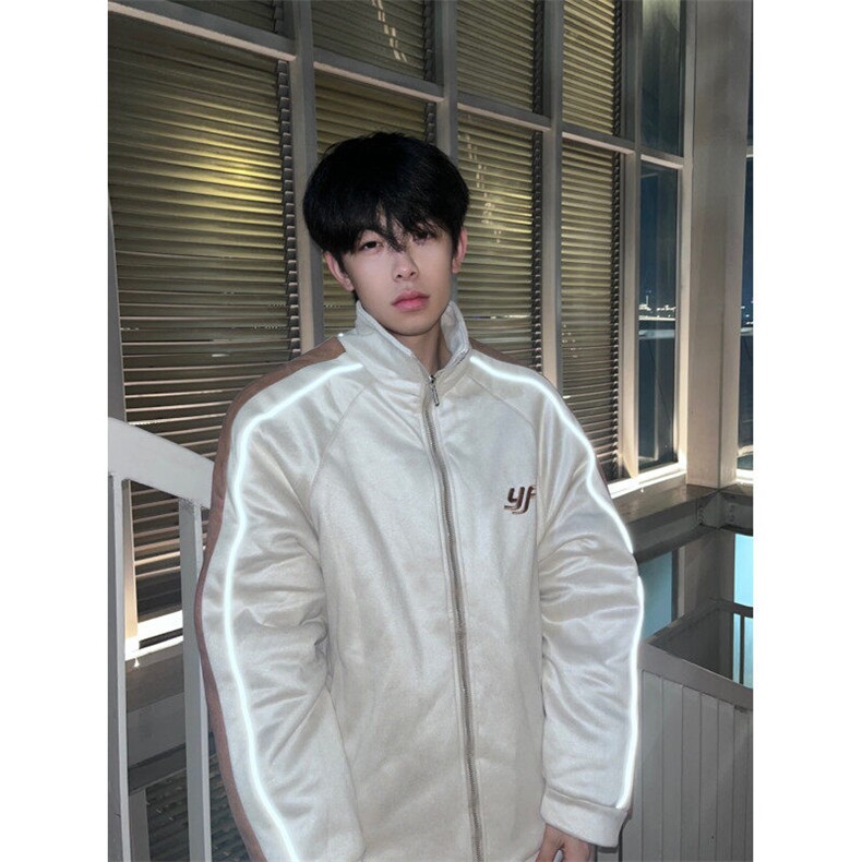 A457-P108棒球棉服撞色拼接麂皮绒外套夹克棉衣刺绣反光条设计,男装夹克,星座911