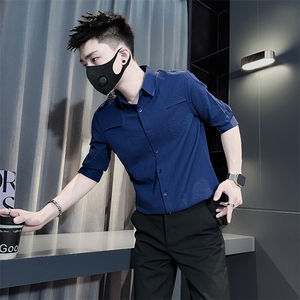 七分短袖衬衫男修身潮流韩版拼接社会小伙301C-CS12-P58控78图片