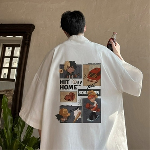 夏季薄款冰丝休闲短袖衬衫男士港风日系大码半袖衬衣外套潮牌男生