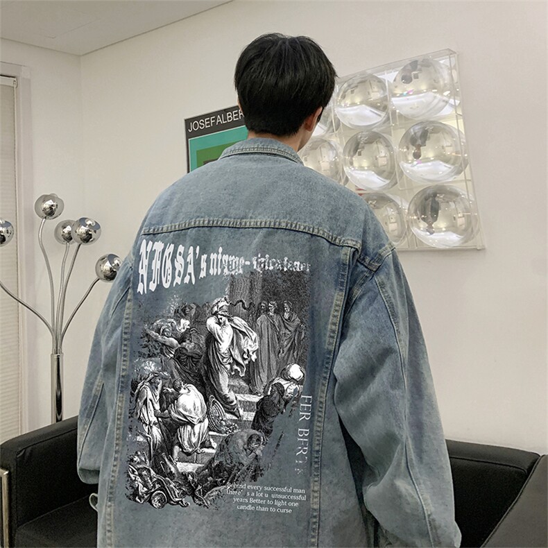 直播品质美式高街扎染印花复古水洗牛仔衣潮流夹克外套NZ15特65,男装夹克,电商A486