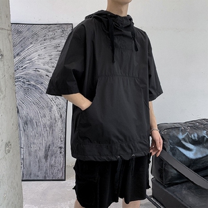 韩版潮流短袖t恤ins夏季连帽港风原宿风五分学生上衣服 T107-P30图片